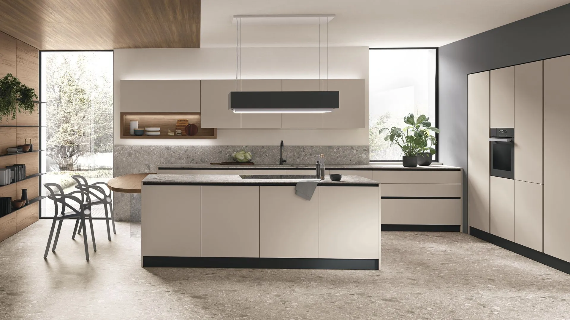 Infinity 06 Rovere Anice, Beige Seta, top Neolith Terrazo Ceppo
